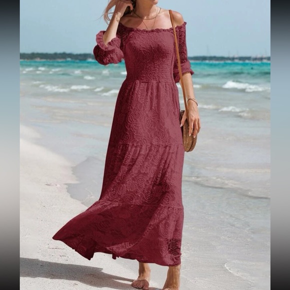 Lace Off-Shoulder Ruffle Hem Dress main image 0